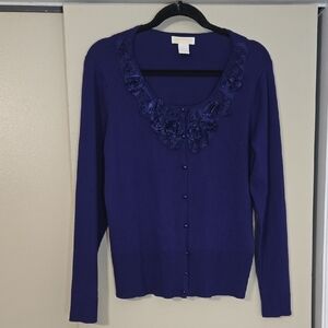 Christina Women's Purple Sweater with Floral Detail Size Large